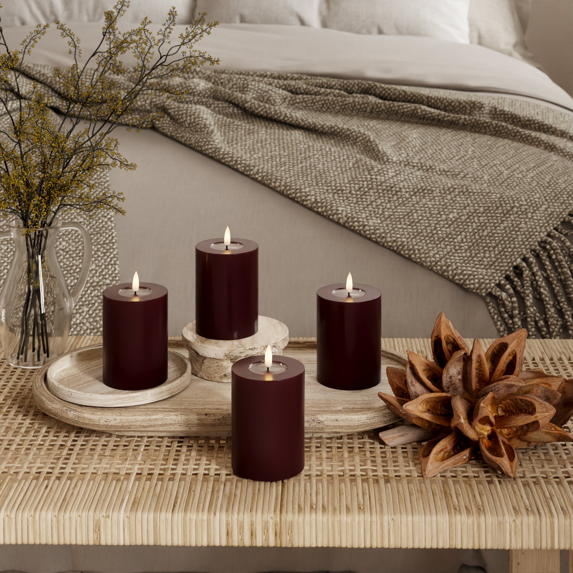 LED bloková světla Ø 7,5 x 10 cm Burgundská - 4 ks