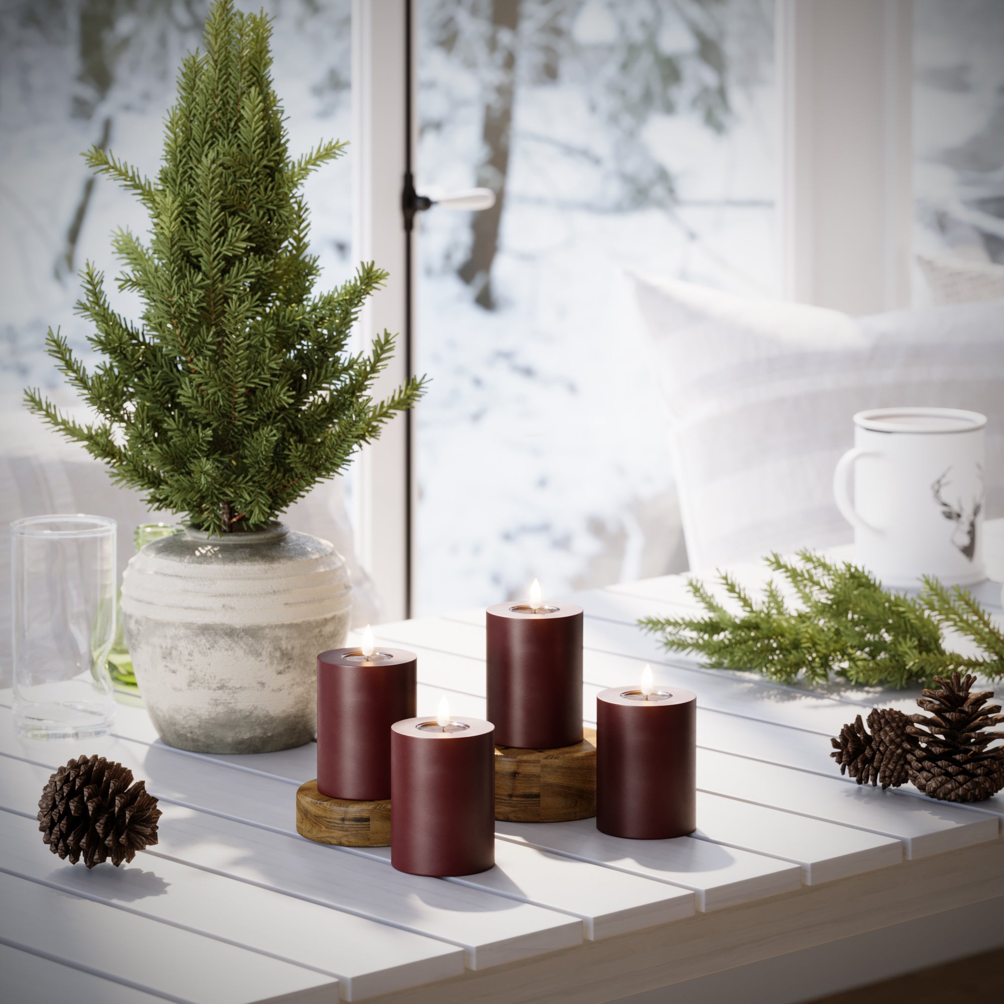 LED bloková světla Ø 7,5 x 10 cm Burgundská - 4 ks