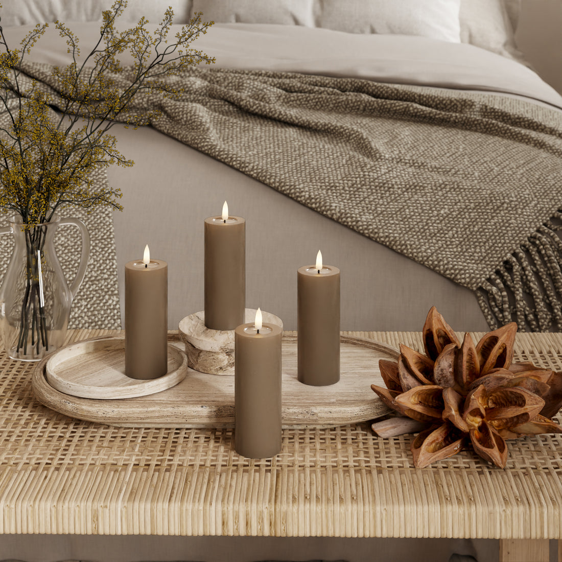 LED Blockljus Ø 5 x 12,5 cm Karamell - 4 st