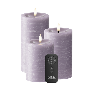LED Blockljus Förpackning om 3, Ø 7,5 x 10/12,5/15 cm Lavendel