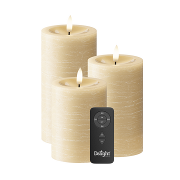 LEDs Vela pilar Pacote de 3, Ø 7,5 x 10/12,5/15 cm Leve Caramelo
