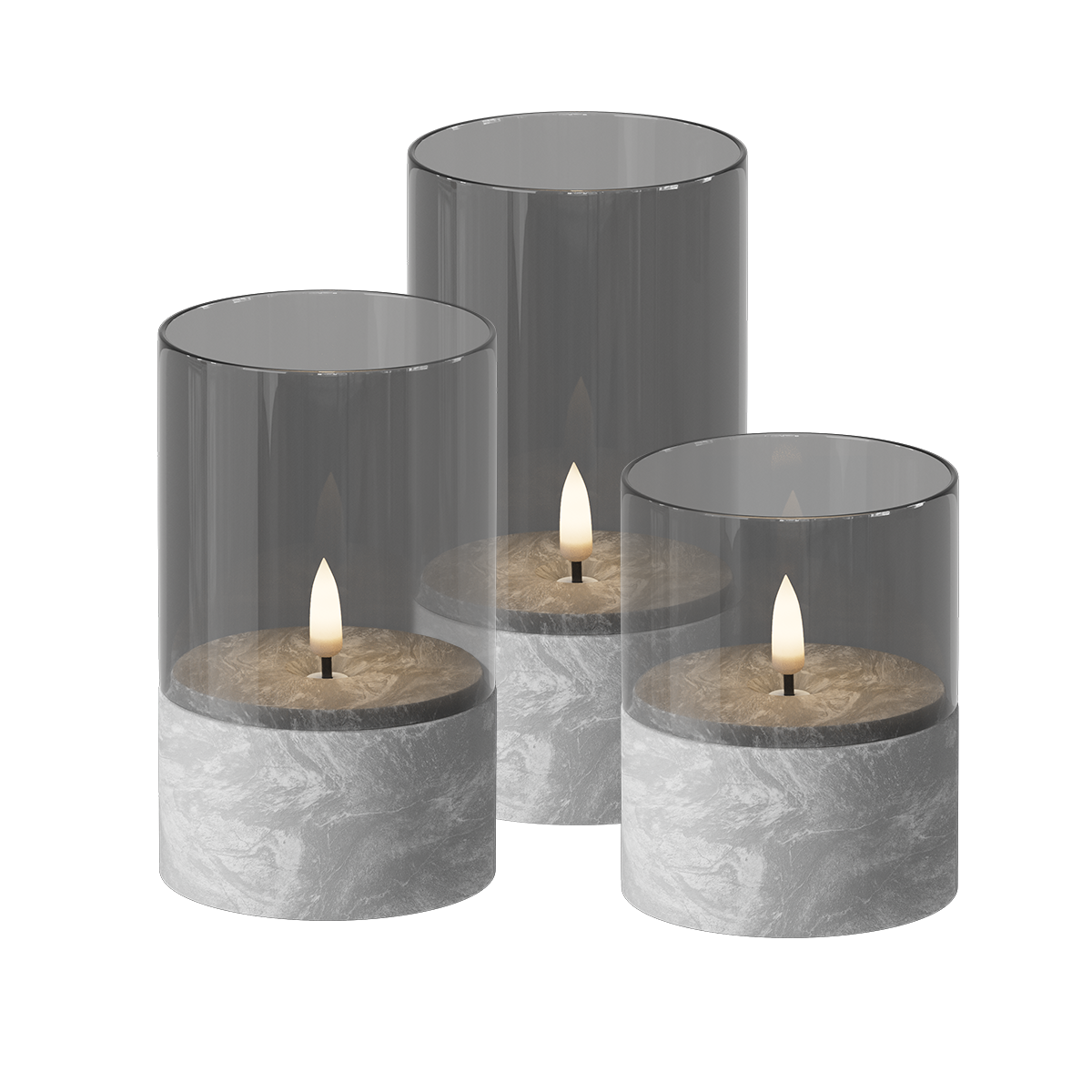 LED Glass Light Balení 3 ks, Ø 8 x 10/12,5/15 cm Cement