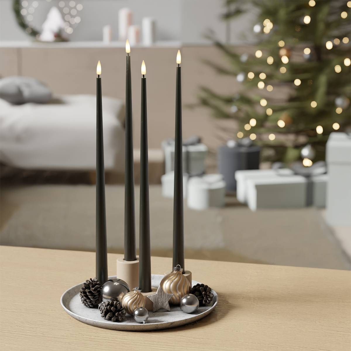 Deluxe Homeart Πακέτο LED Candle Light - Σκούρο πράσινο - 4 τεμάχια 38 cm 1