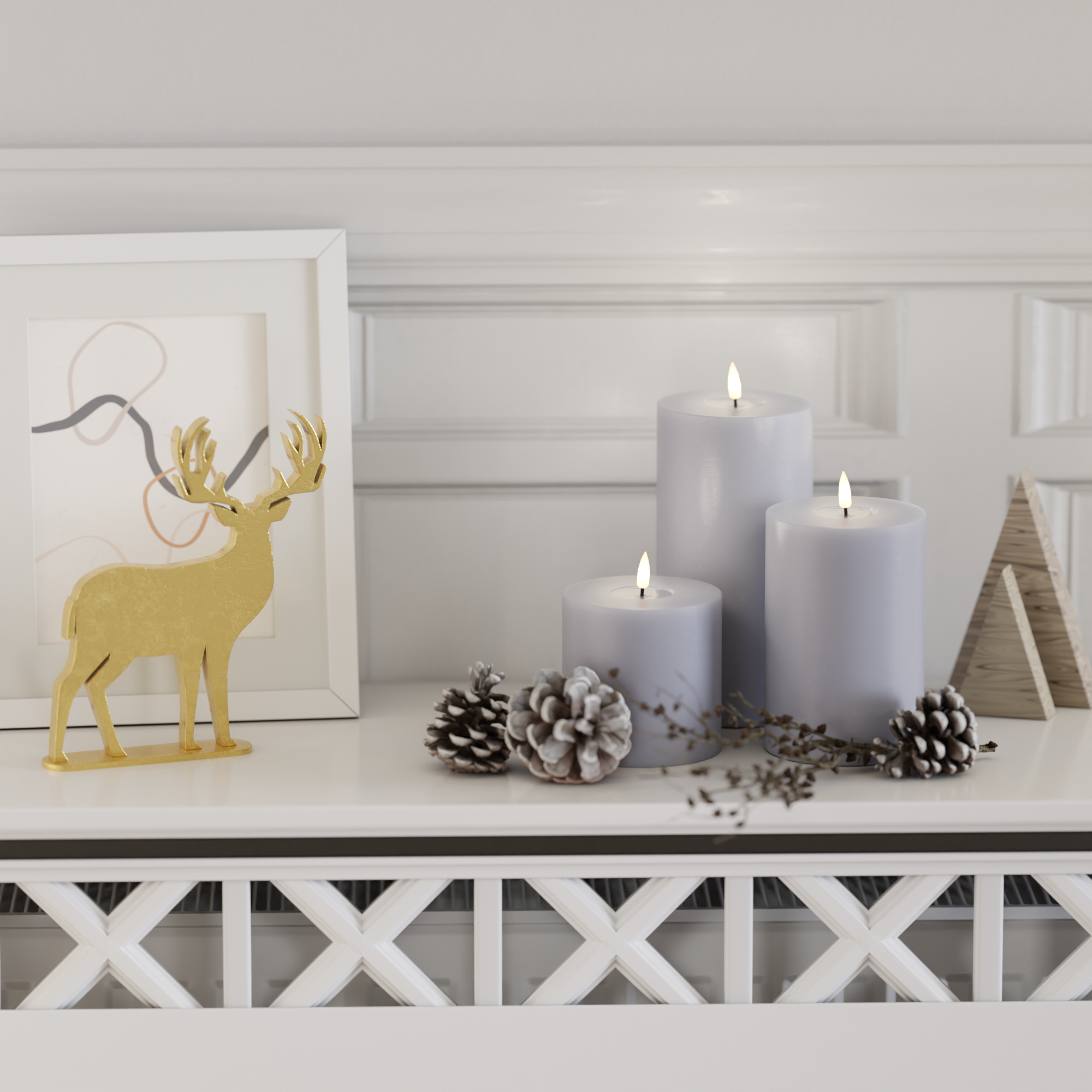 Deluxe Homeart LED Bloklys pakke - Støvet blå - 10 x 10, 15 & 20 cm 2