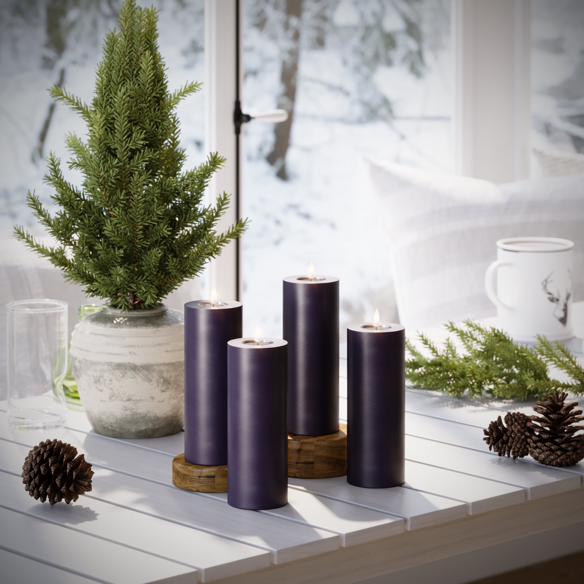 LED bloková světla Ø 7,5 x 20 cm Tmavě fialová - 4 ks