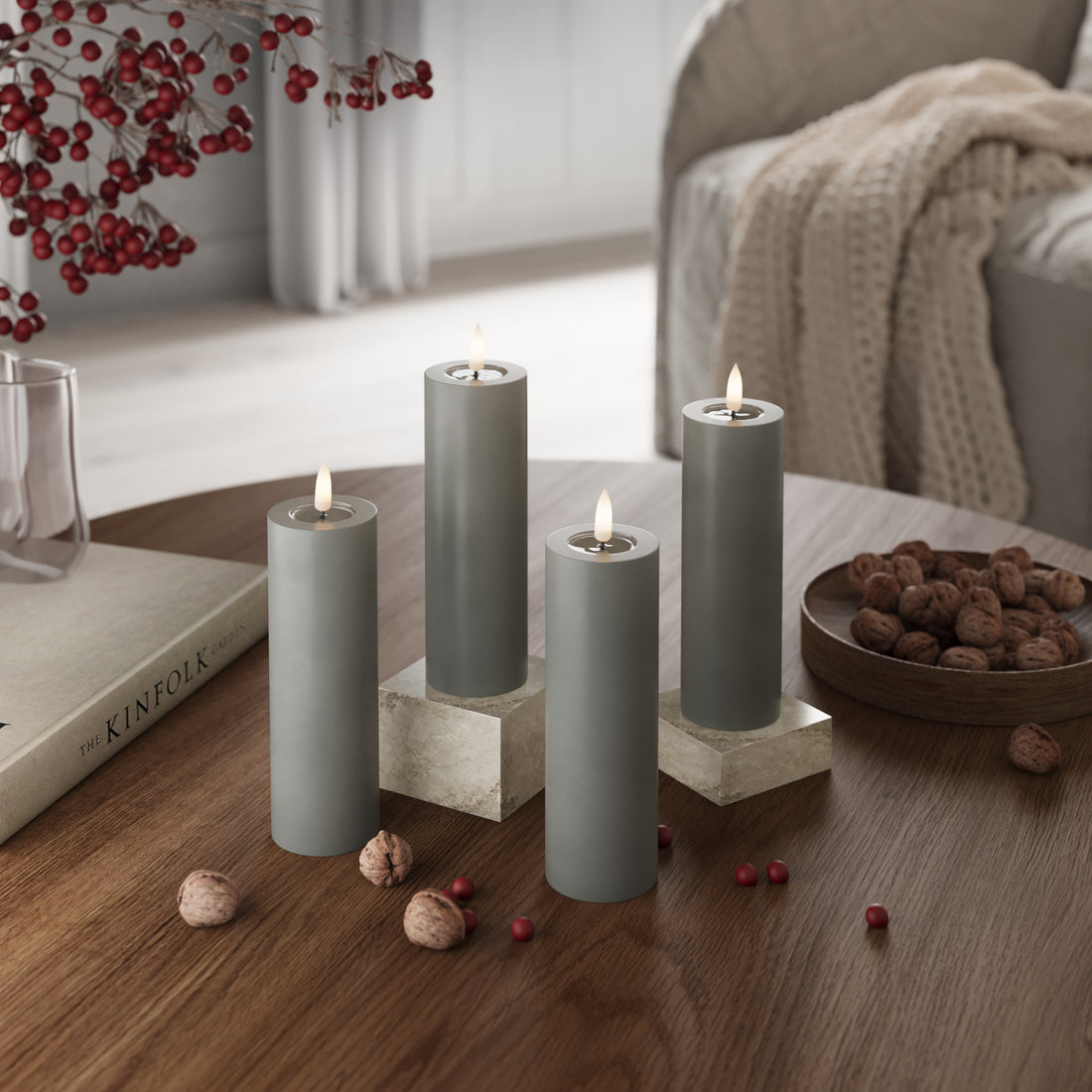 LED Blockljus Ø 5 x 15 cm Grå - 4 st