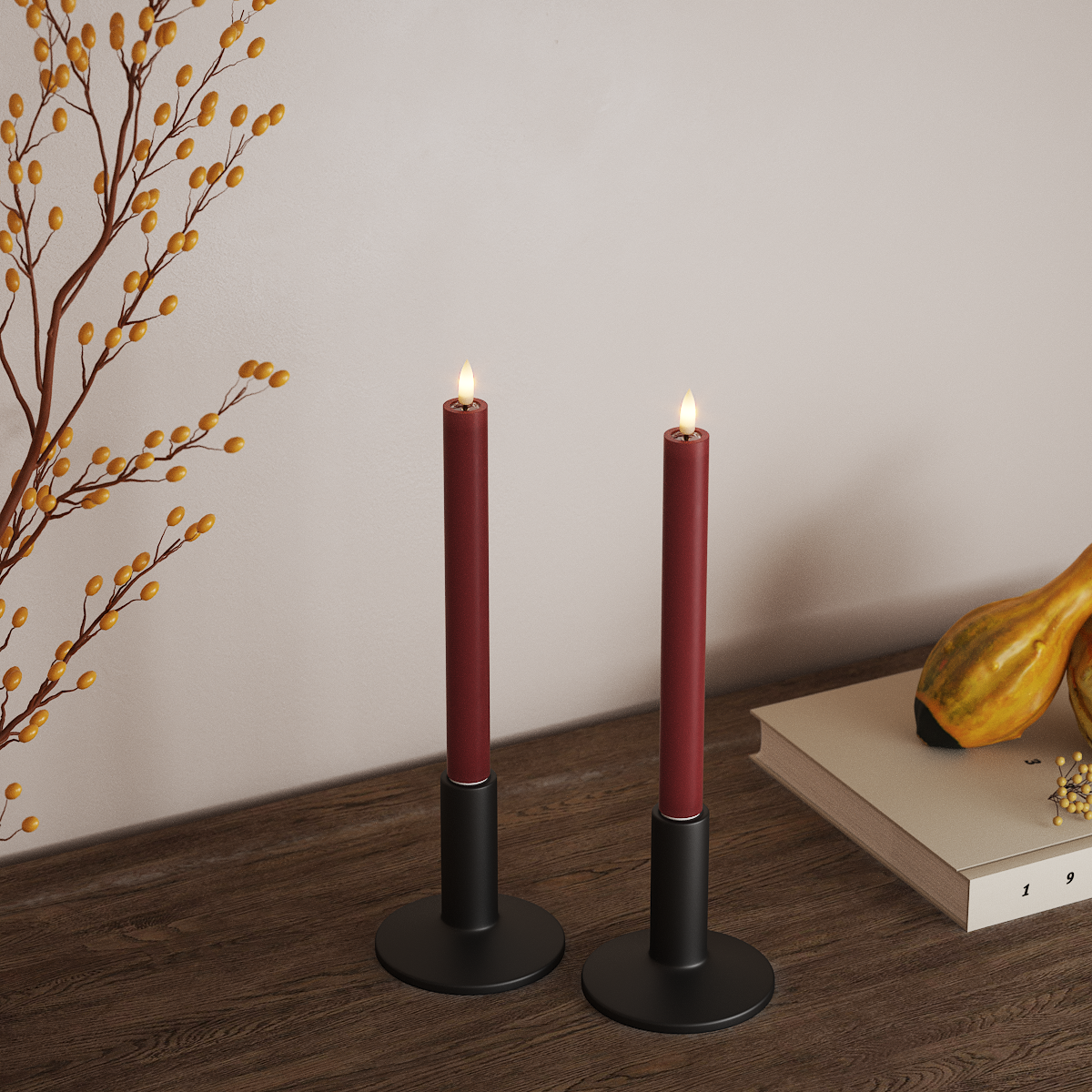 Deluxe Homeart LEDs Vela fina 2 peças, Ø 2 x 24 cm Bordeaux LEDs Vela fina 3