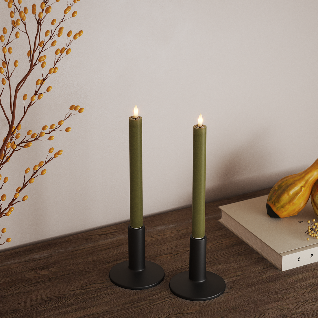 Deluxe Homeart LED Kronelys 2 stk, Ø 2 x 24 cm Olivengrøn LED kronelys 4