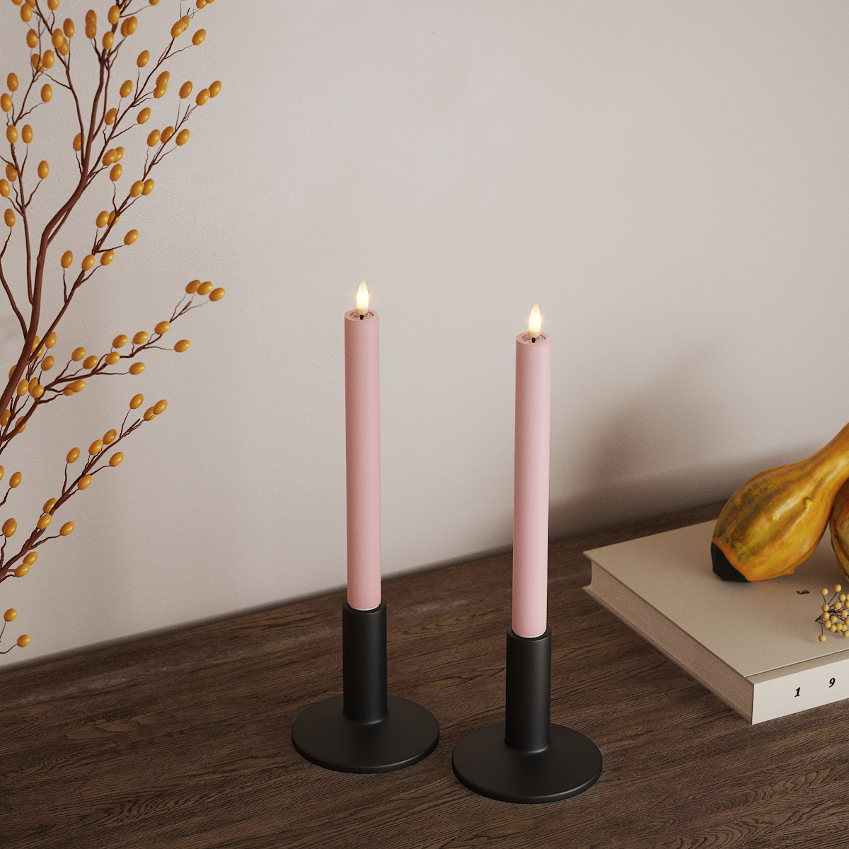 Deluxe Homeart LEDs Vela fina 2 peças, Ø 2 x 24 cm Rosa claro LEDs Vela fina 3