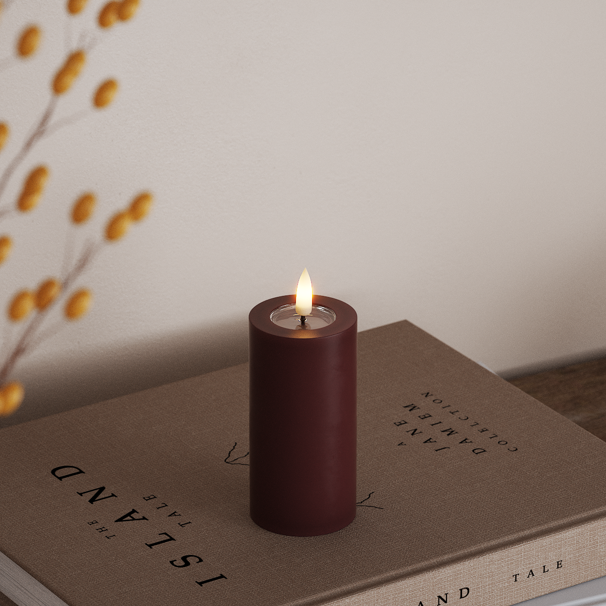 Deluxe Homeart LED Bloklys Ø 5 x 10 cm Bourgogne LED bloklys 3