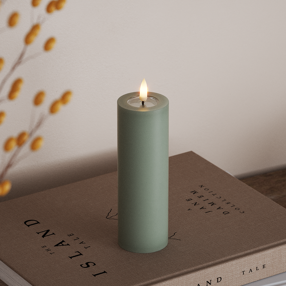 Deluxe Homeart LED Blockljus Ø 5 x 15 cm Salviagrön LED Blockljus 4