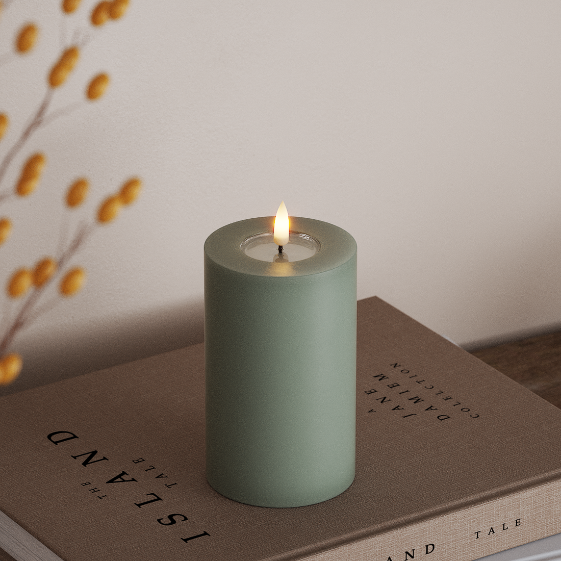 Deluxe Homeart LED Blockljus Ø 7,5 x 12,5 cm Salviagrön LED Blockljus 4