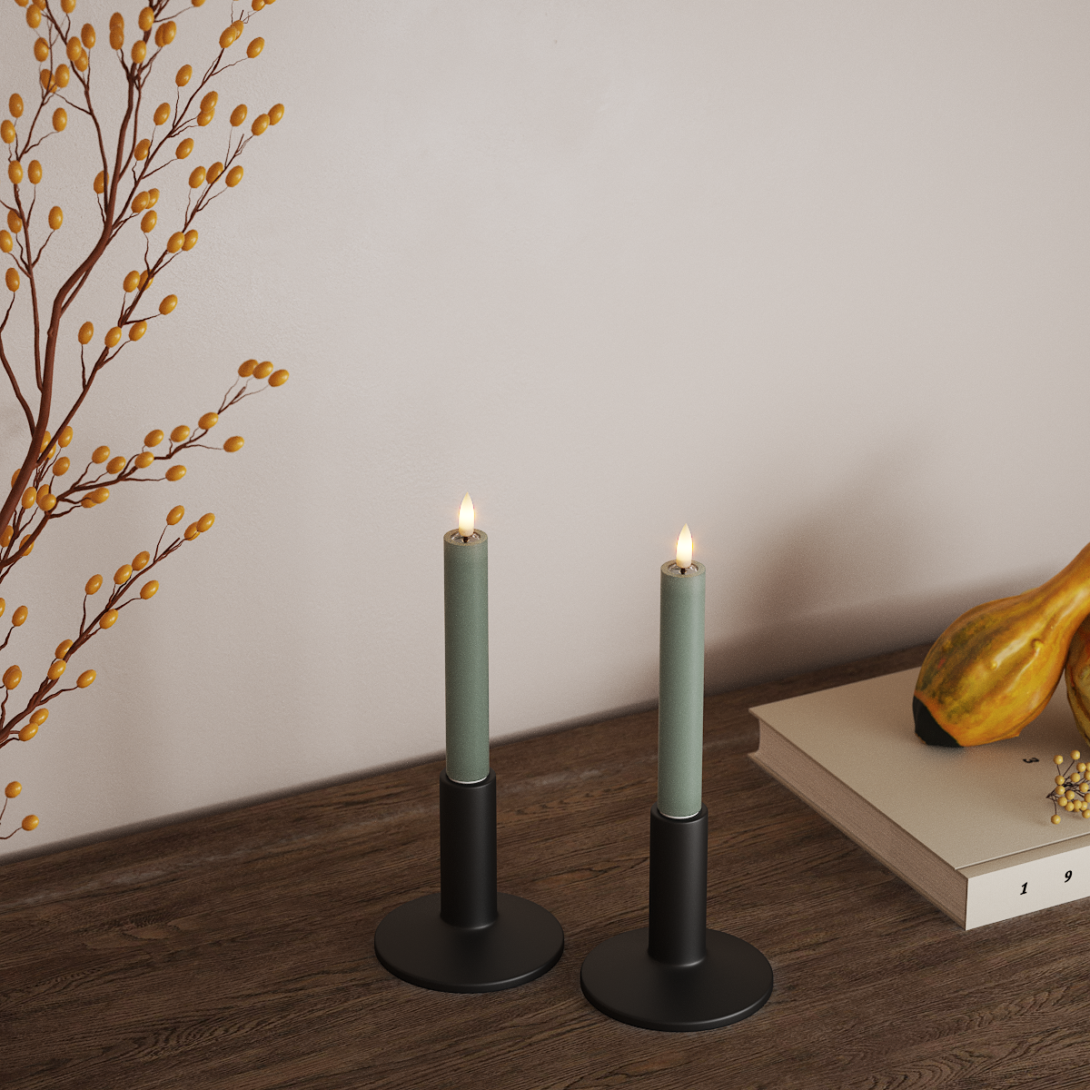 Deluxe Homeart LED Kronelys 2 stk, Ø 2 x 15 cm Salvie Grøn LED kronelys 3