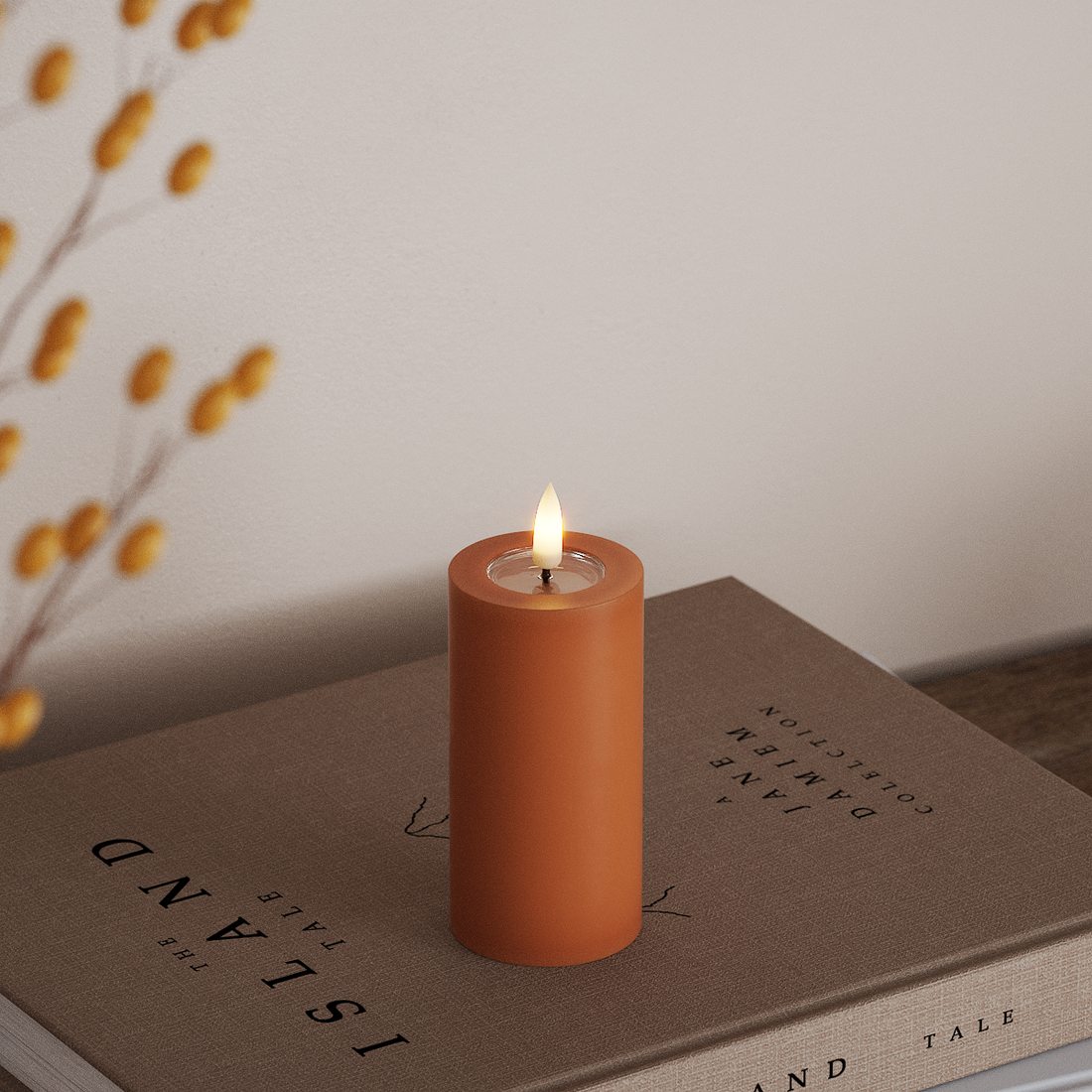 Deluxe Homeart LED Bloklys Ø 5 x 10 cm Orange LED bloklys 4