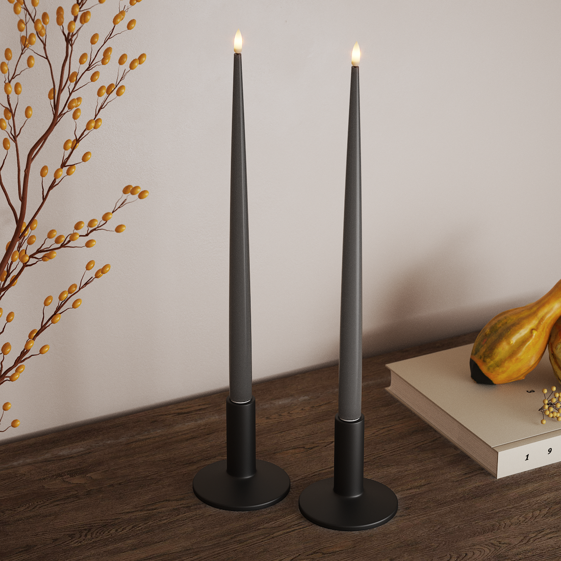 Deluxe Homeart LED Kertelys med Lak, 2 stk 38 cm Grå LED kertelys 4