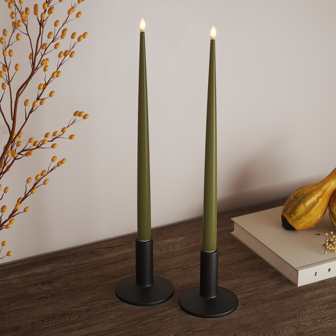 Deluxe Homeart LED světlo na svíčku s lakem, 2 ks 38 cm Olivově zelená LED světlo na svíčku 4