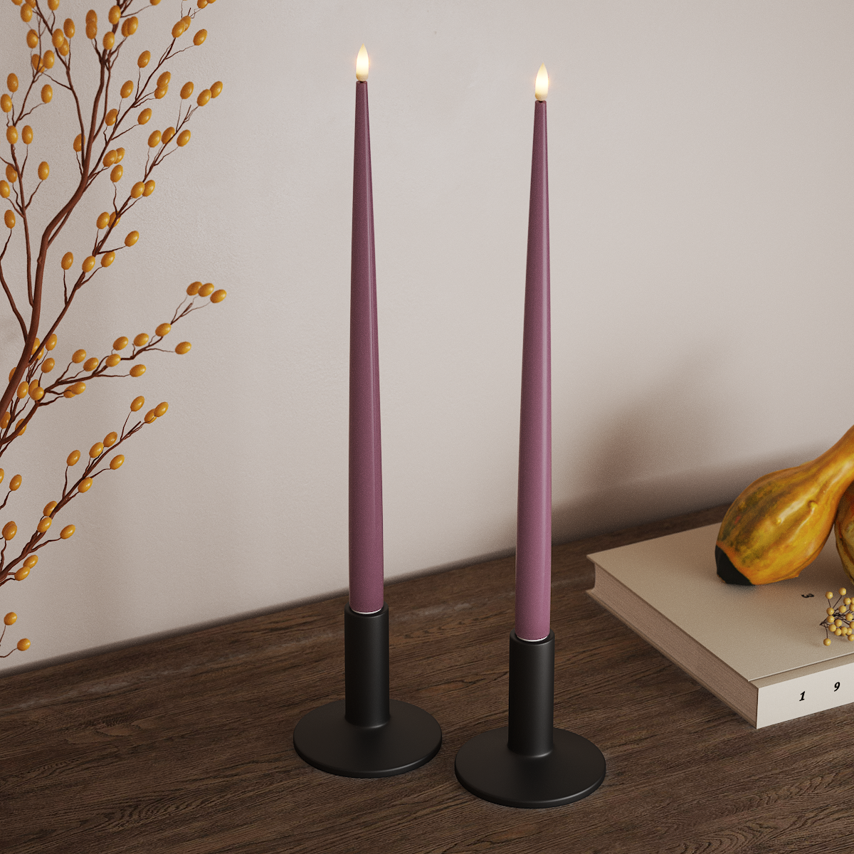 Deluxe Homeart Φωτιστικό κεριού LED με Λάκα, 2 τμχ 38 cm Ανοιχτό μωβ Φως κεριού LED 3