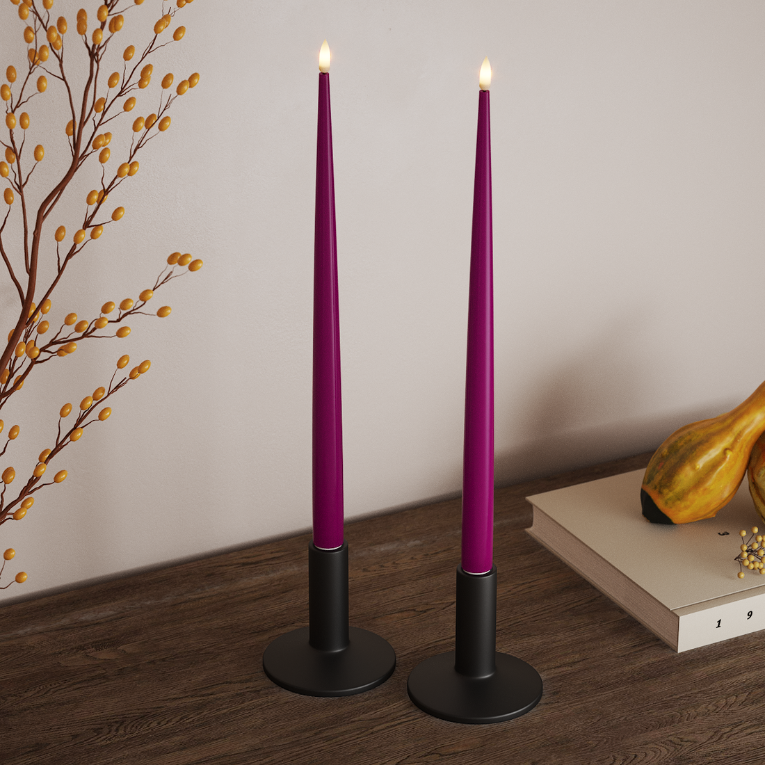 Deluxe Homeart LEDs Vela afilada com Laca, 2 peças 38 cm Violeta LEDs Vela afilada 3
