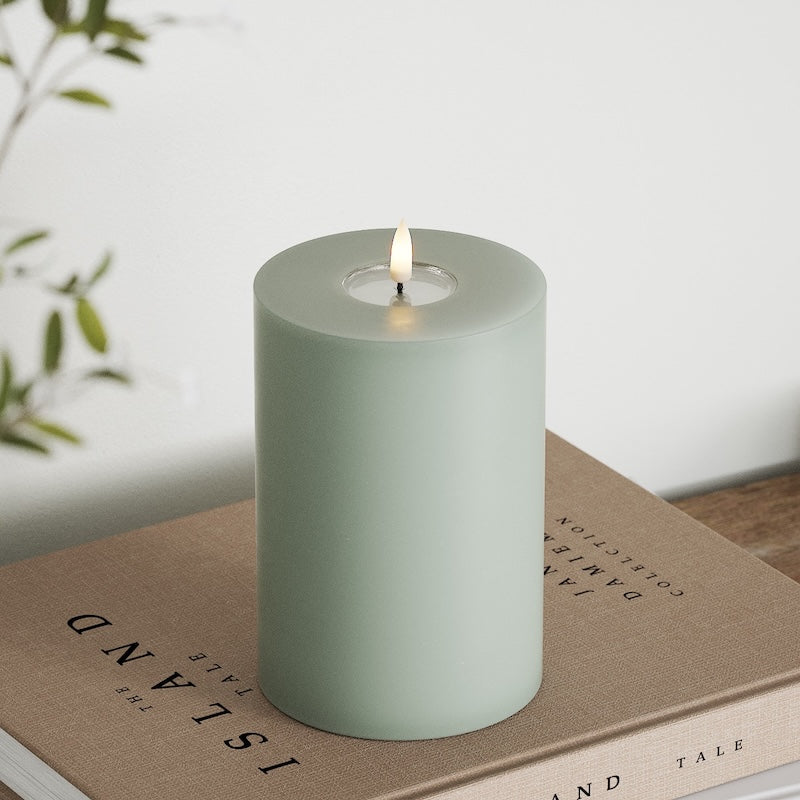 Deluxe Homeart LED Bloklys Ø 10 x 15 cm Salvie Grøn