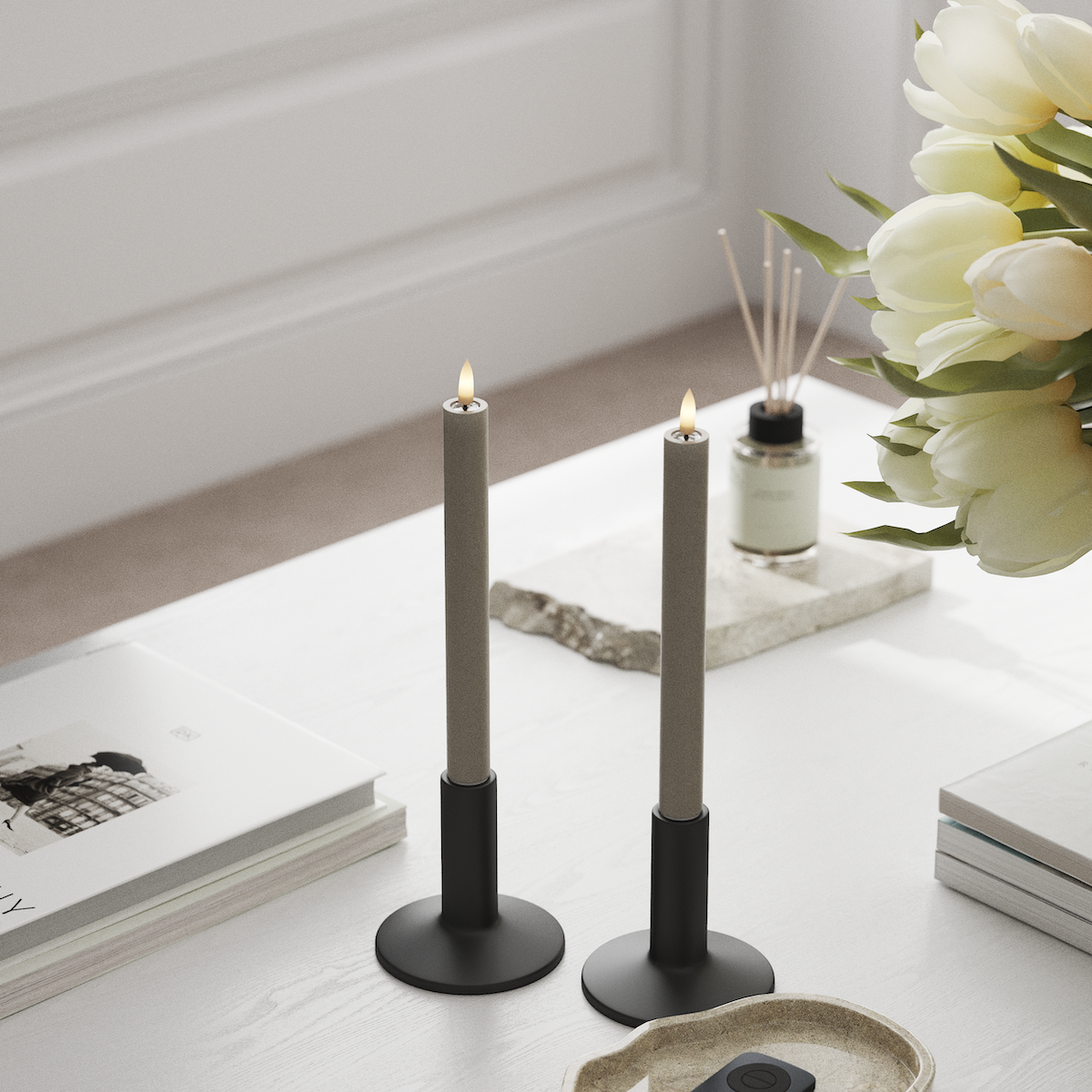 Deluxe Homeart LEDs Vela fina 2 peças, Ø 2 x 24 cm Areia LEDs Vela fina 1