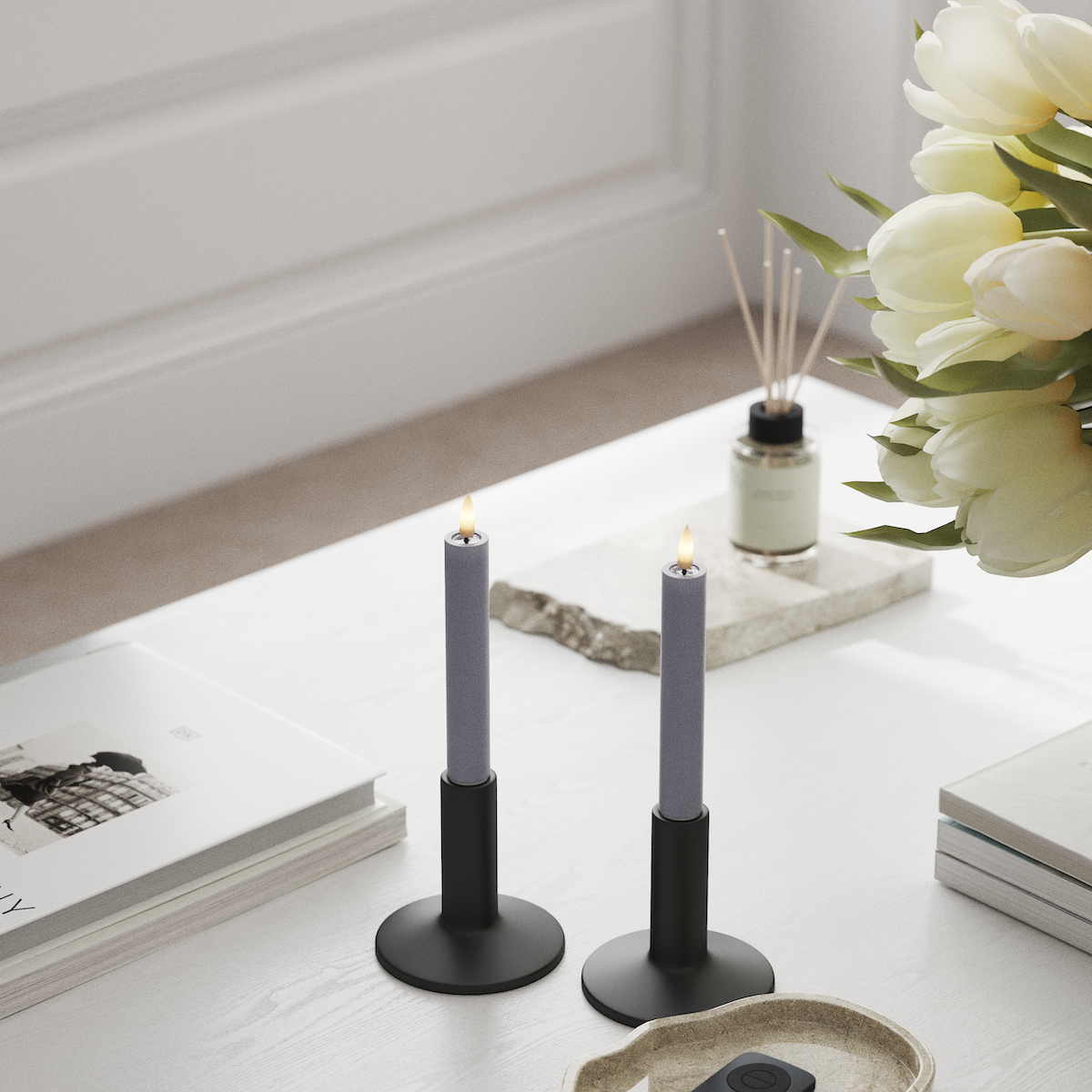 Deluxe Homeart LED Kronelys 2 stk, Ø 2 x 15 cm Støvet blå LED kronelys 1