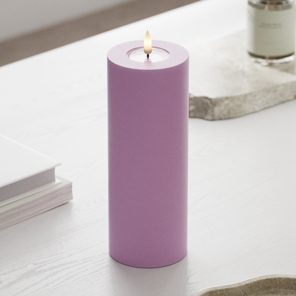 Deluxe Homeart LED Bloklys Ø 7,5 x 20 cm Lavendel LED bloklys 1