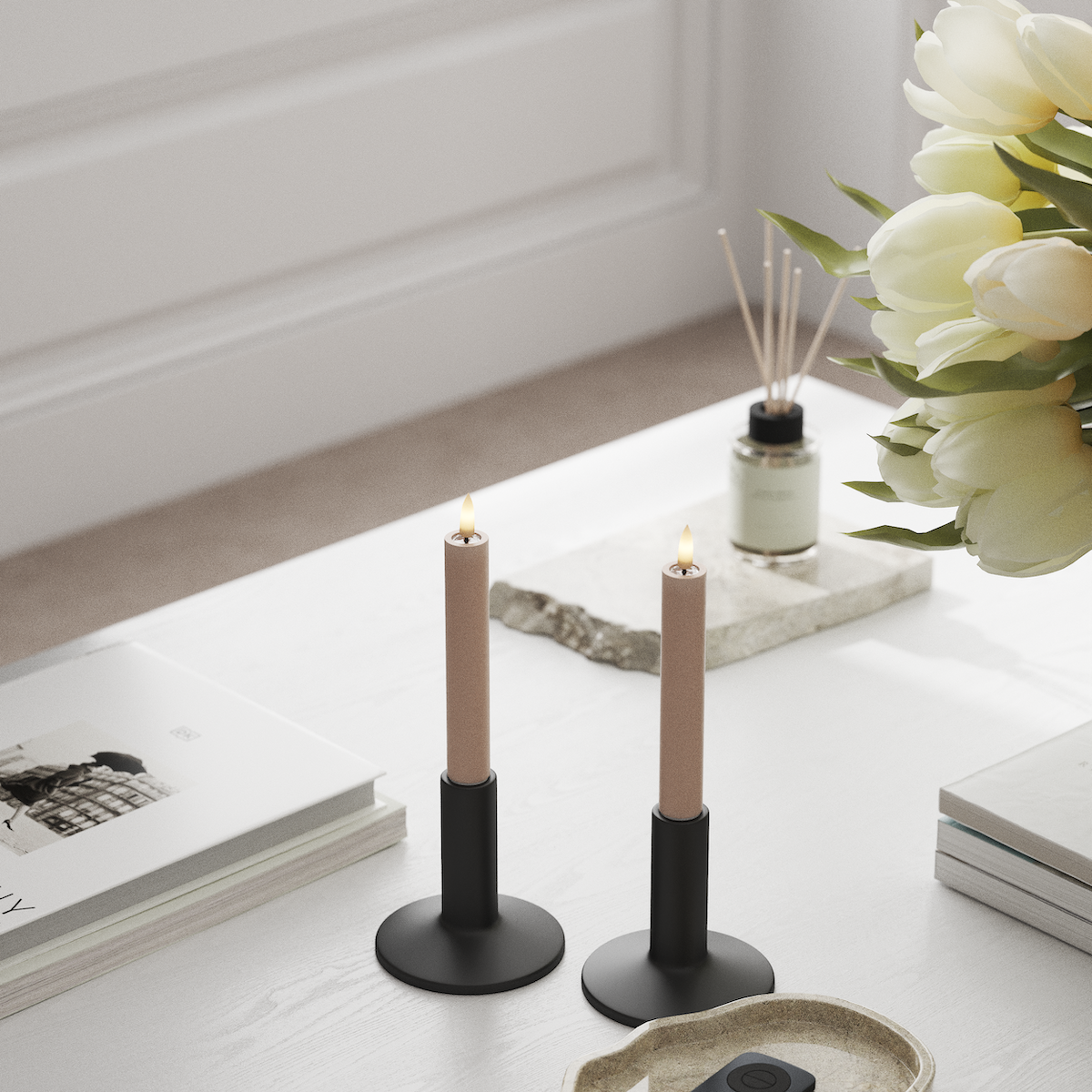 Deluxe Homeart LED Kronelys 2 stk, Ø 2 x 15 cm Rose LED kronelys 1