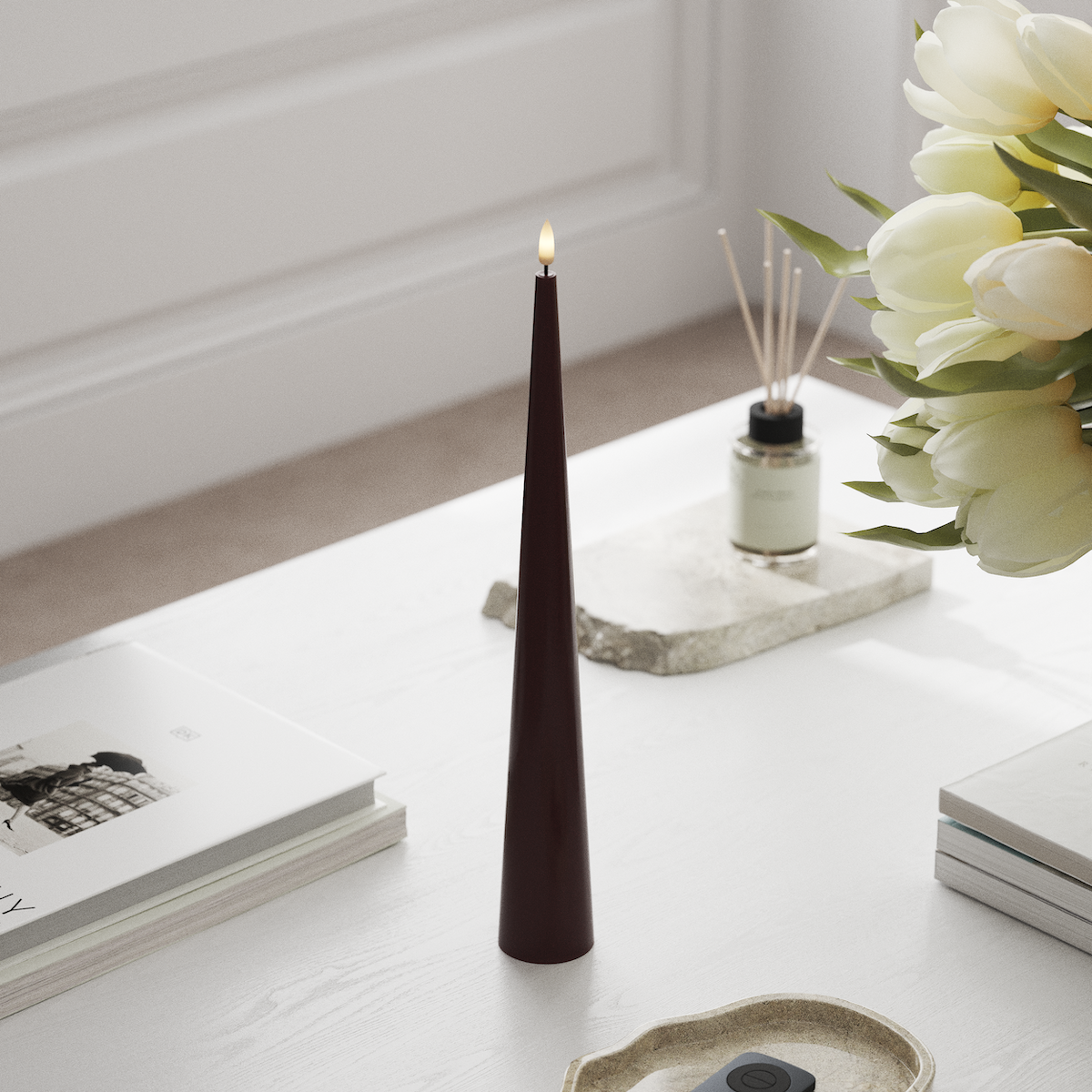 Deluxe Homeart Luz cônica D 5 x A 38 cm Bordeaux LEDs Vela cónica 1