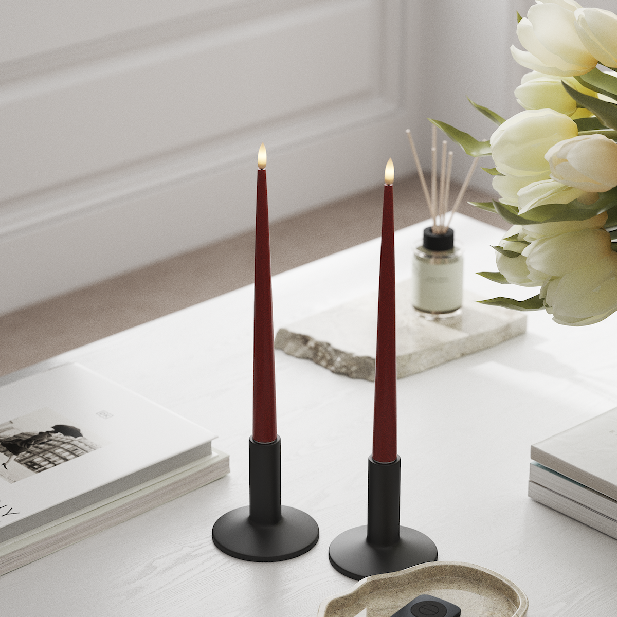 Deluxe Homeart Φωτιστικό κεριού LED με Λάκα, 2 τεμάχια 28 cm Κόκκινο Φως κεριού LED 1