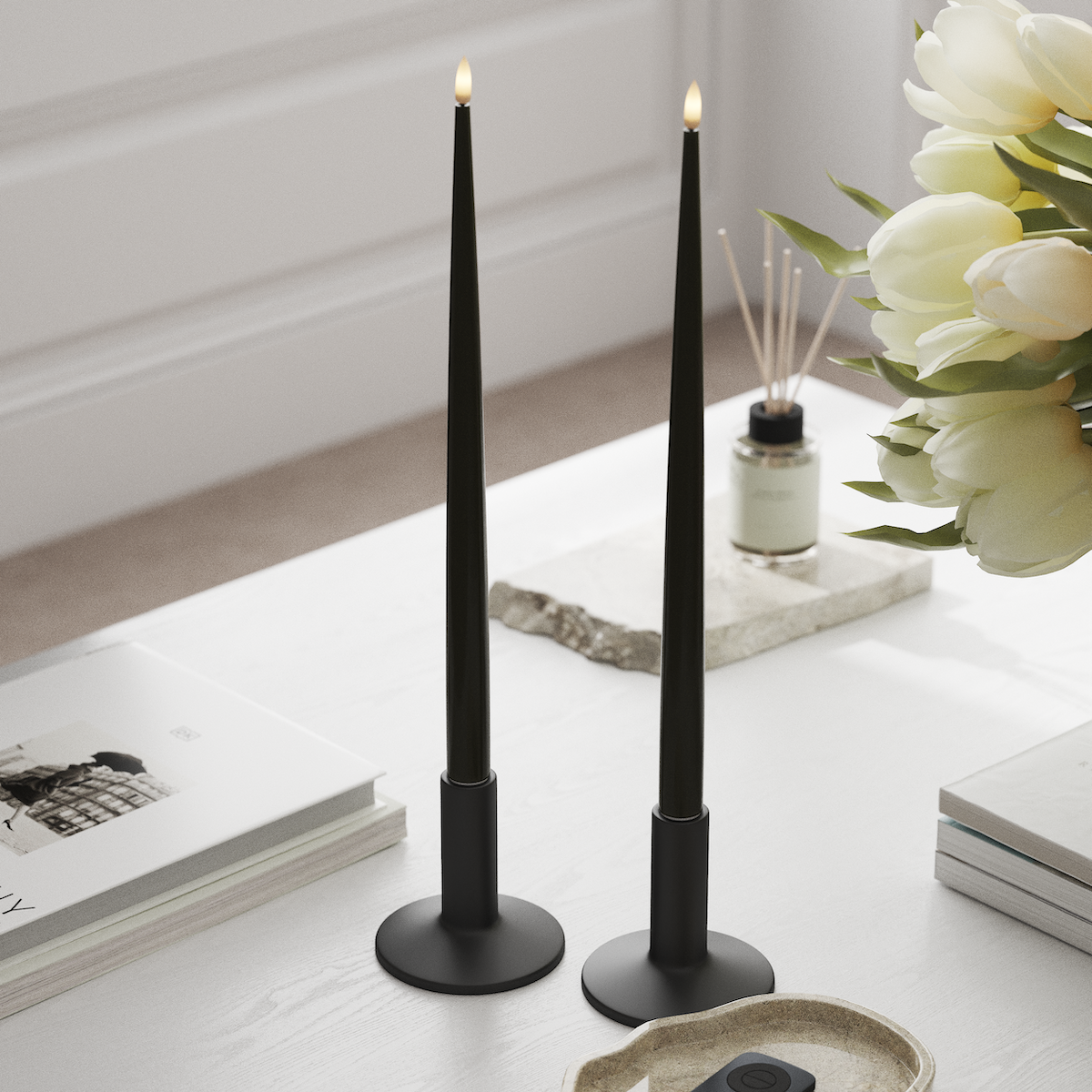 Deluxe Homeart Φωτιστικό κεριού LED με Λάκα, 2 τμχ 38 cm Σκούρο πράσινο Φως κεριού LED 1