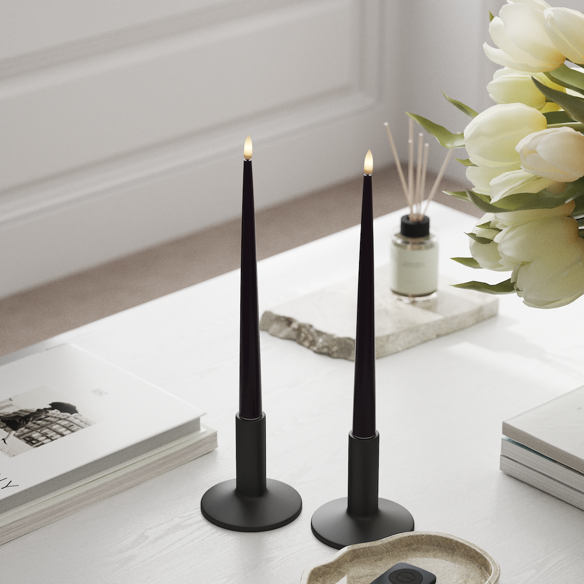 Deluxe Homeart Φωτιστικό κεριού LED με Λάκα, 2 τεμάχια 28 cm Σκούρο μωβ Φως κεριού LED 1