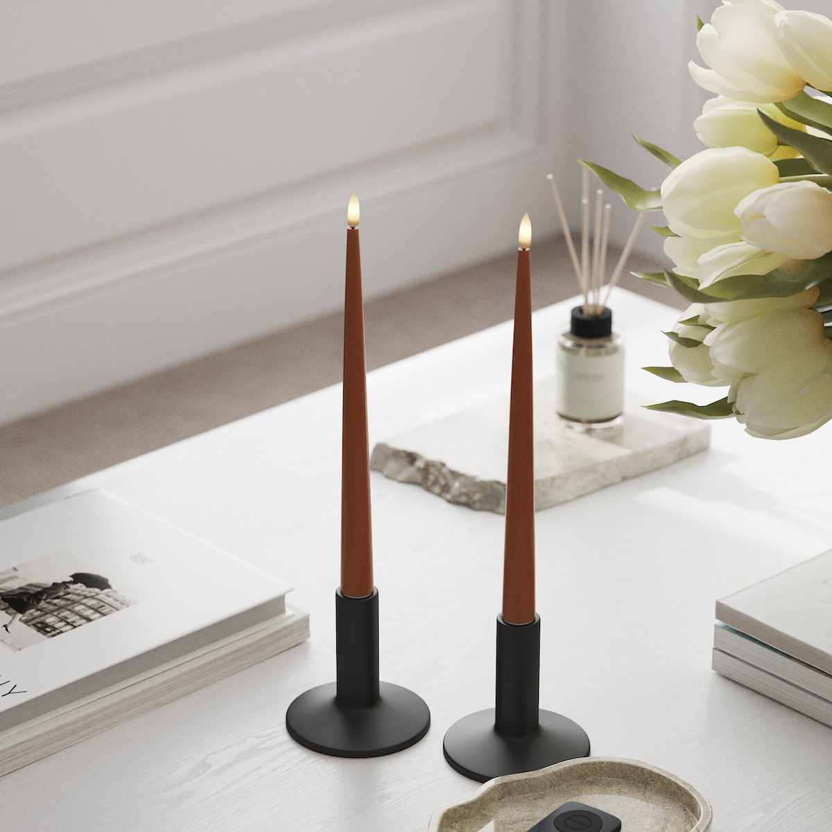 Deluxe Homeart Φωτιστικό κεριού LED με Λάκα, 2 τεμάχια 28 cm Πορτοκαλί Φως κεριού LED 1