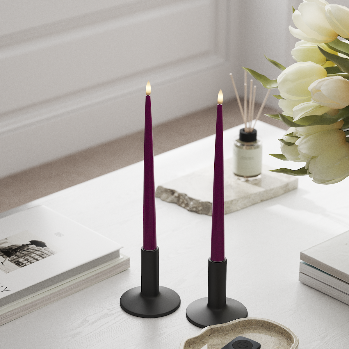 Deluxe Homeart Φωτιστικό κεριού LED με Λάκα, 2 τεμάχια 28 cm Βιολετί Φως κεριού LED 1