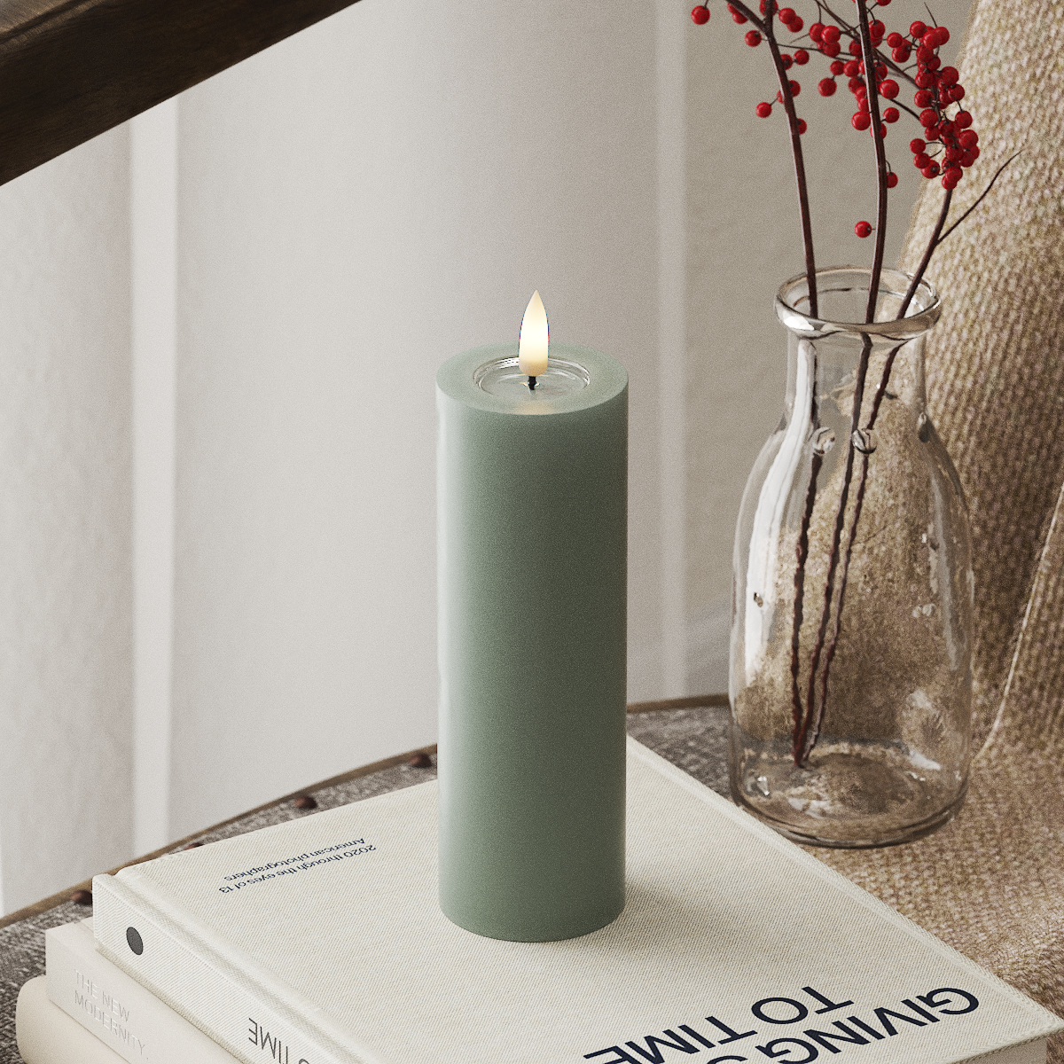 Deluxe Homeart LED blokové světlo Ø 5 x 15 cm Šalvějově zelená LED blokové světlo 4