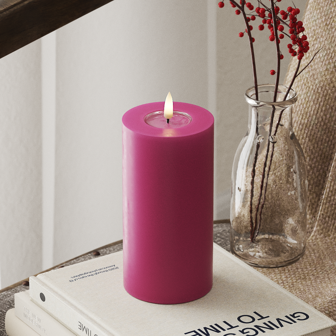 Deluxe Homeart LED Bloklys Ø 7,5 x 15 cm Magenta LED bloklys 4