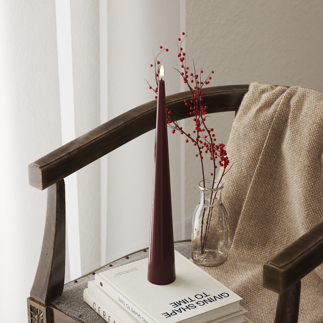 Deluxe Homeart Kegle lys D 5 x H 38 cm Bordeaux LED Keglelys 4