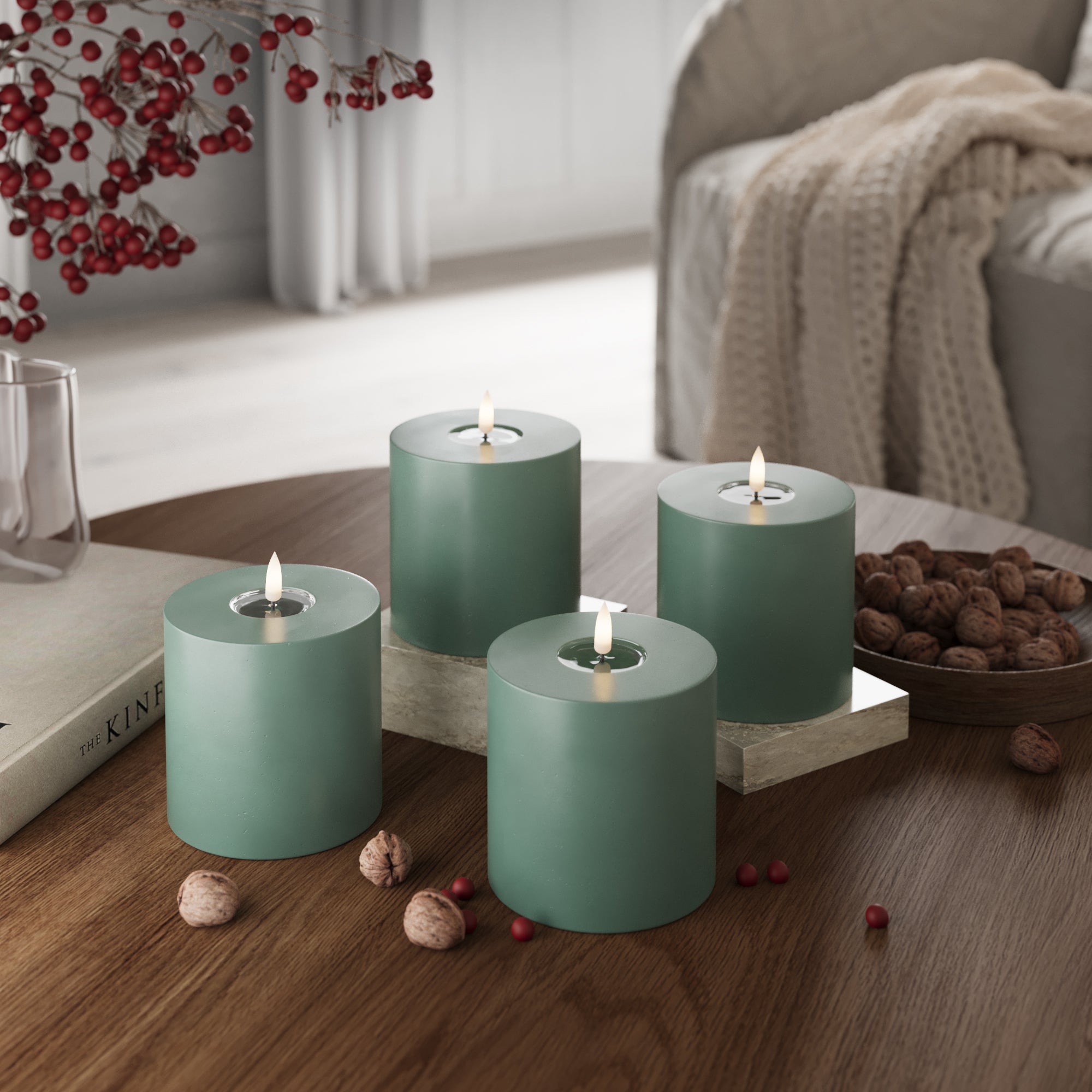 LIDERADO Vela pilar Ø 10 x 10 cm Verde jade - 4 pcs