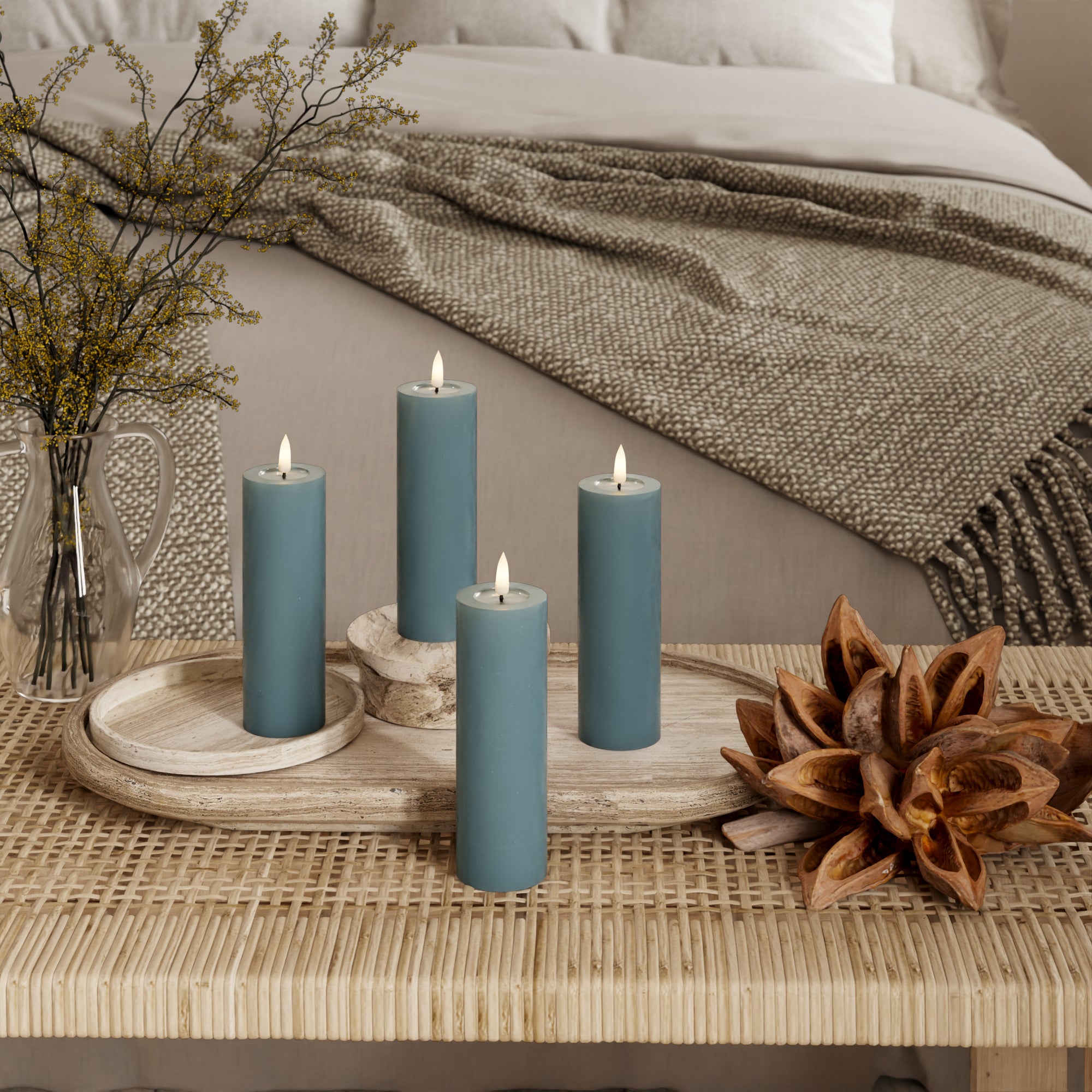 LED bloková světla Ø 5 x 15 cm Jadeitově zelená + 4 PCS