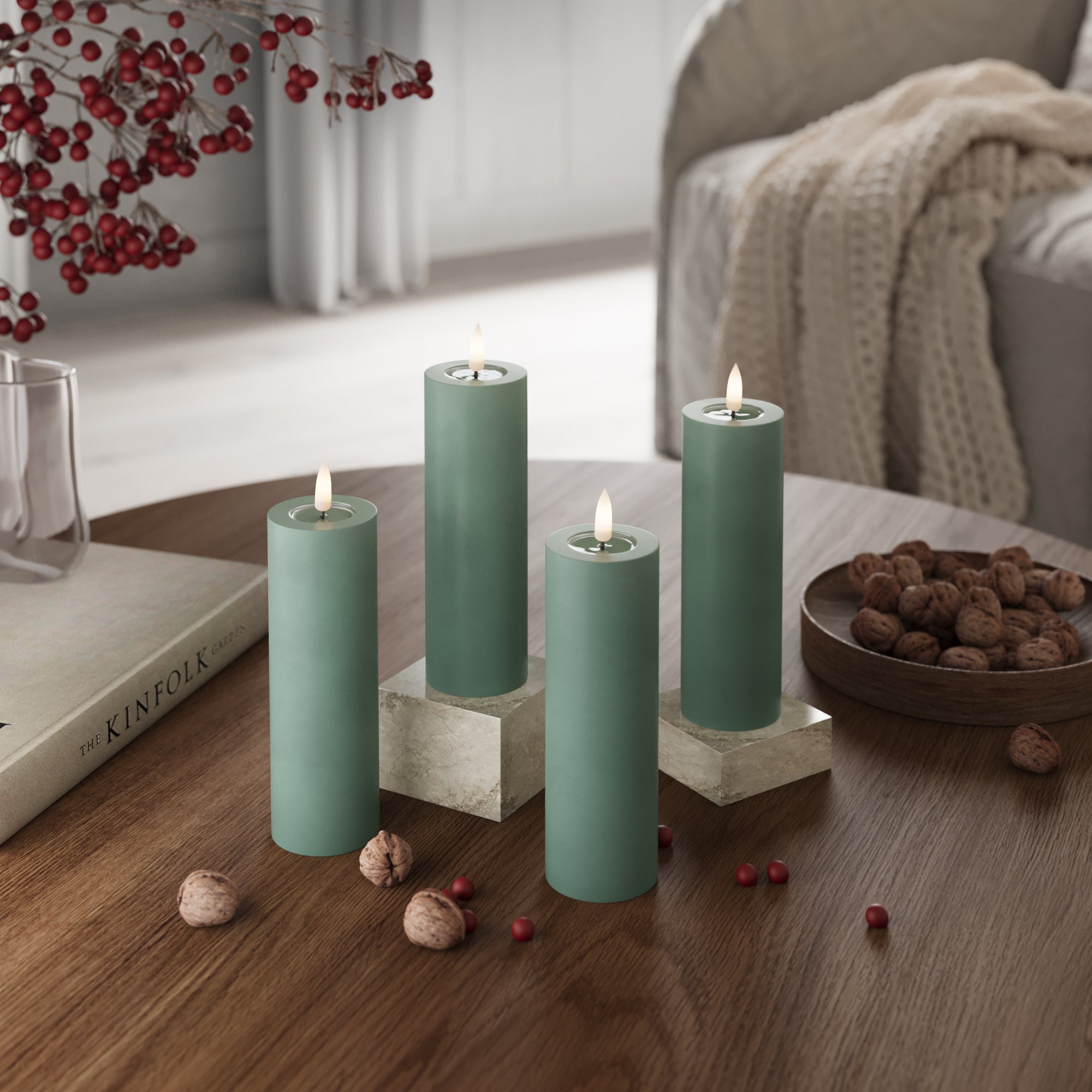 LED bloková světla Ø 5 x 15 cm Jadeitově zelená + 4 PCS