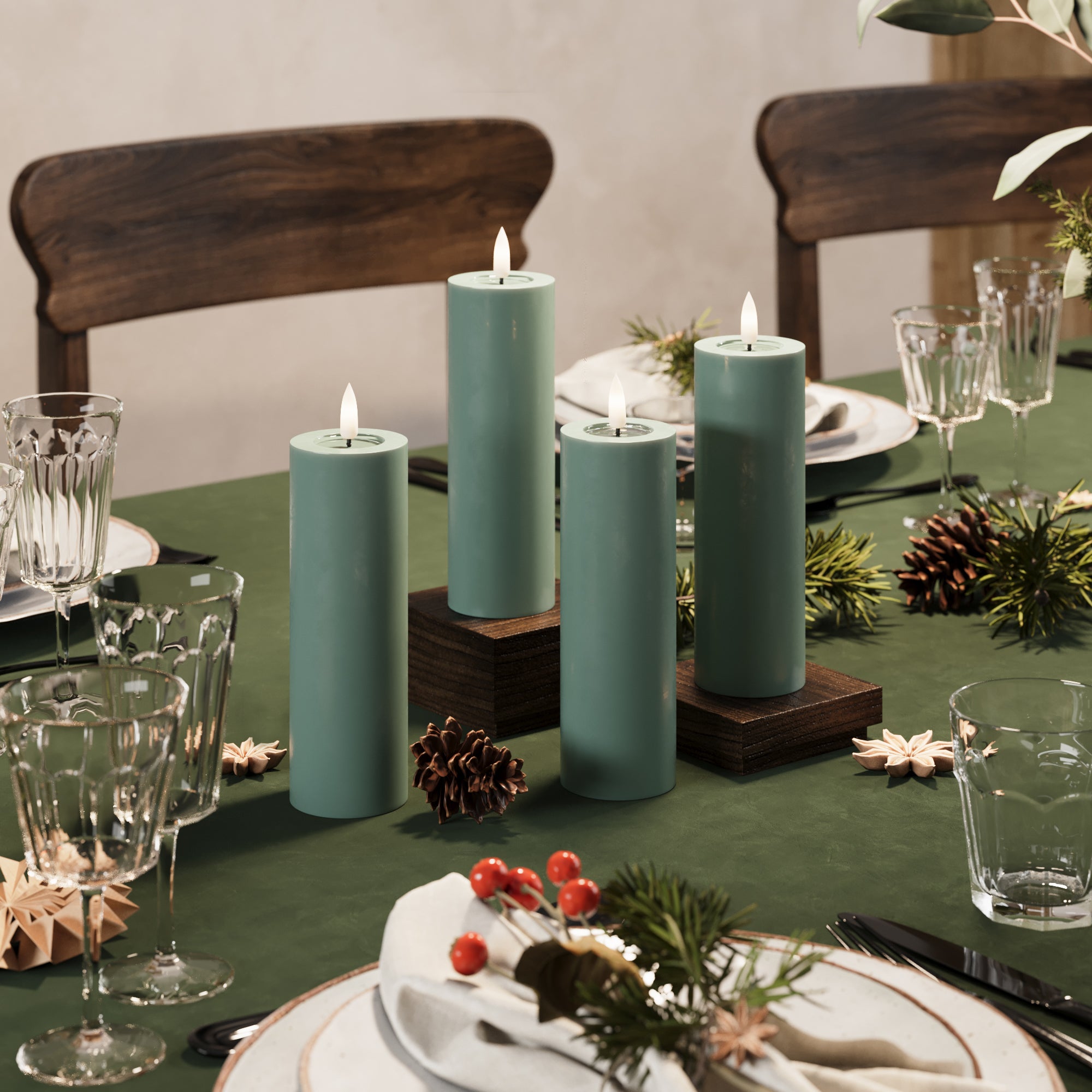 LED bloková světla Ø 5 x 15 cm Jadeitově zelená + 4 PCS