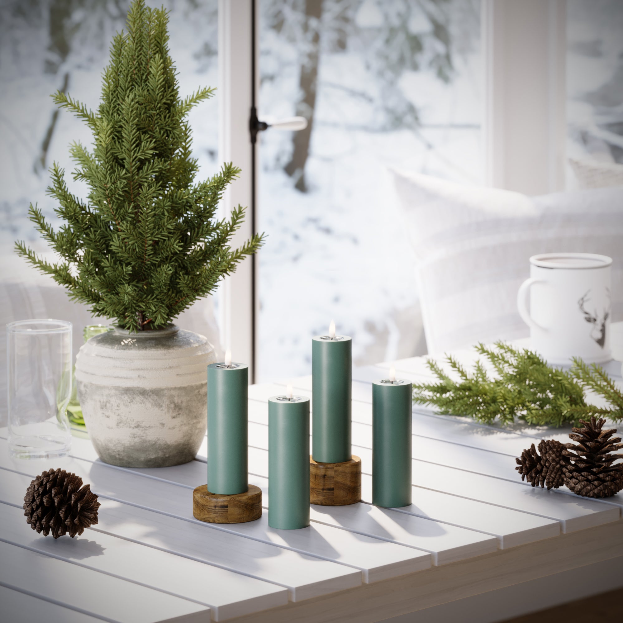 LED bloková světla Ø 5 x 15 cm Jadeitově zelená + 4 PCS