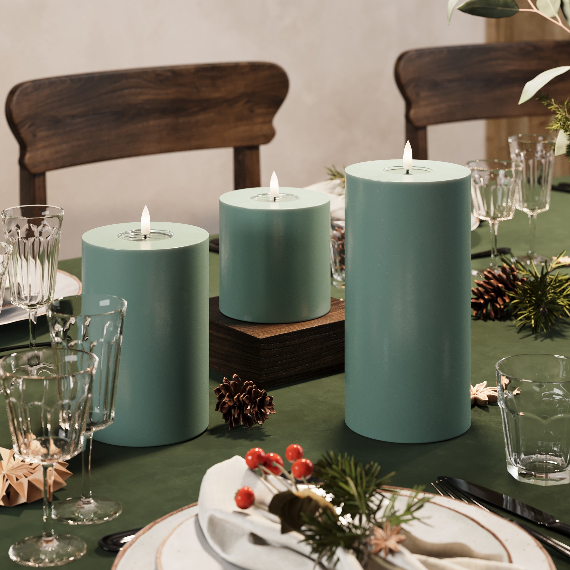 LIDERADO Vela pilar Ø 10 x 10 cm Verde jade - 4 pcs