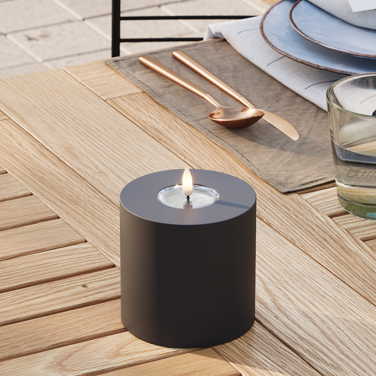 Deluxe Homeart LED externo Vela pilar Ø 10 x 10 cm Preto Luz LED para exterior Vela pilar 3