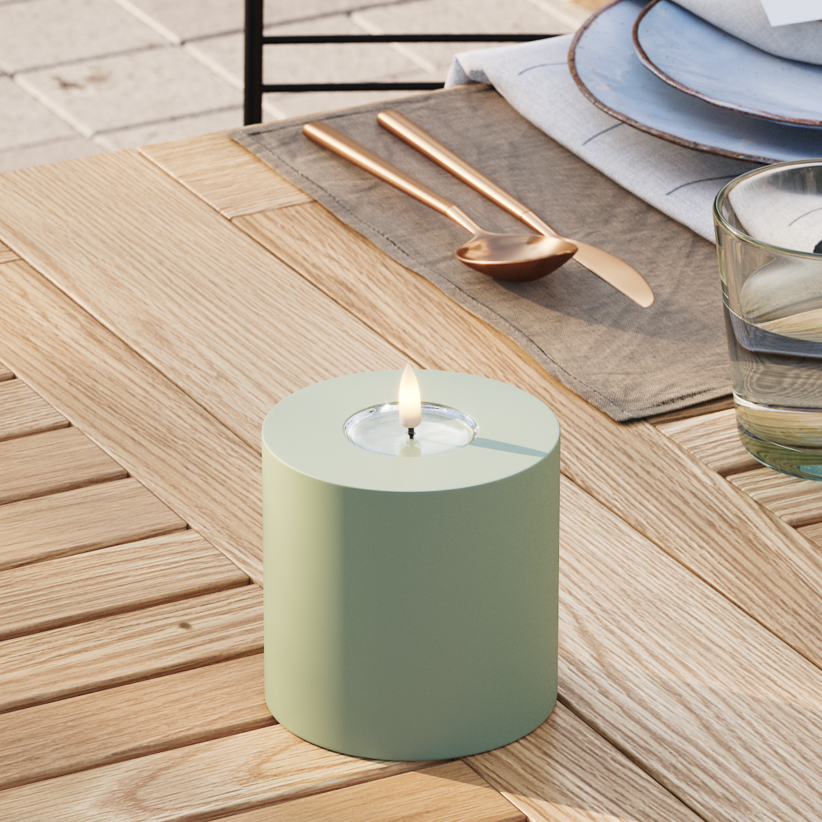 Deluxe Homeart Venkovní LED blokové světlo Ø 10 x 10 cm Zaprášená zelená LED venkovní světelné blokové světlo 3