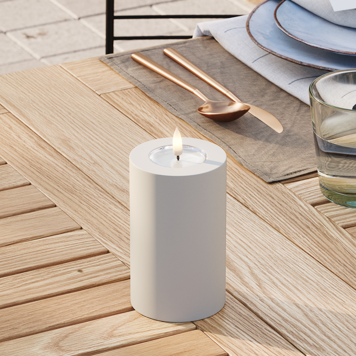 Deluxe Homeart Lauko LED blokinis šviestuvas Ø 7,5 x 12,5 cm Smėlio spalvos LED lauko šviesos bloko lemputė 3