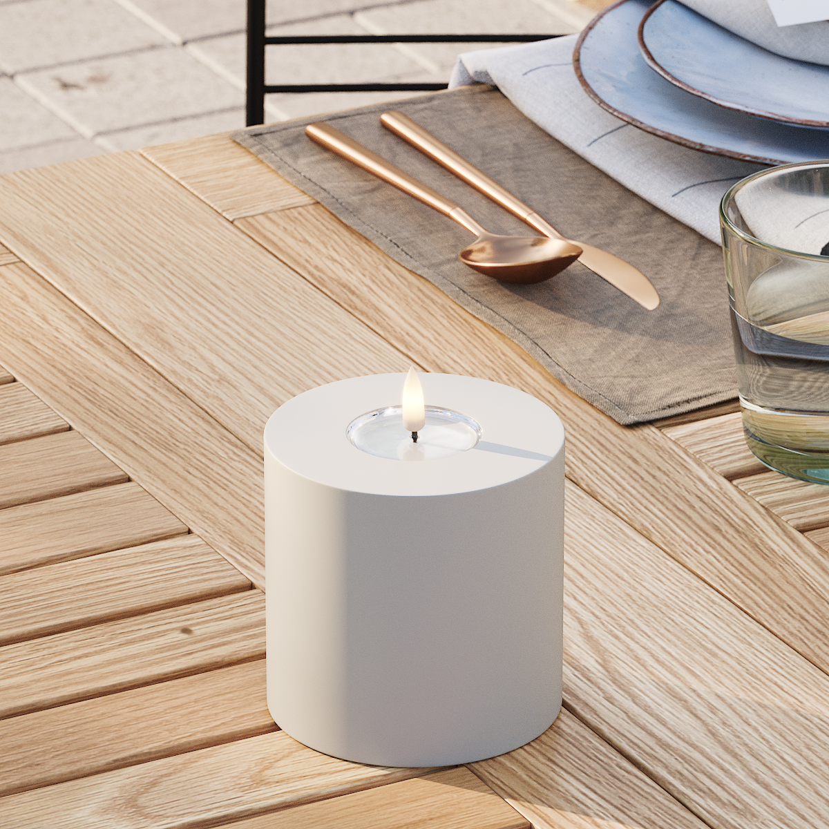 Deluxe Homeart LED externo Vela pilar Ø 10 x 10 cm Areia Luz LED para exterior Vela pilar 3