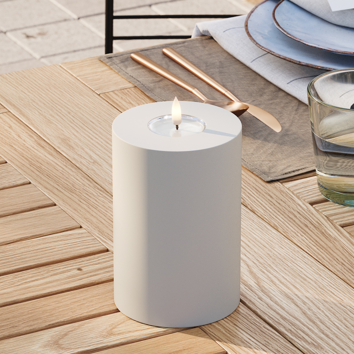 Deluxe Homeart Lauko LED blokinis šviestuvas Ø 10 x 15 cm Smėlio spalvos LED lauko šviesos bloko lemputė 3