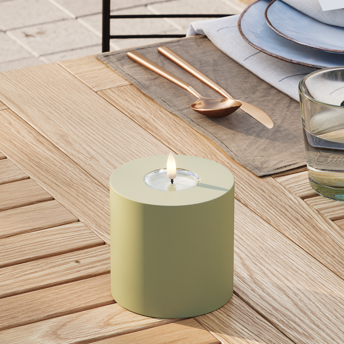 Deluxe Homeart Utendørs LED Blokklys Ø 10 x 10 cm Olivengrønn LED utendørs lysblokklys 3