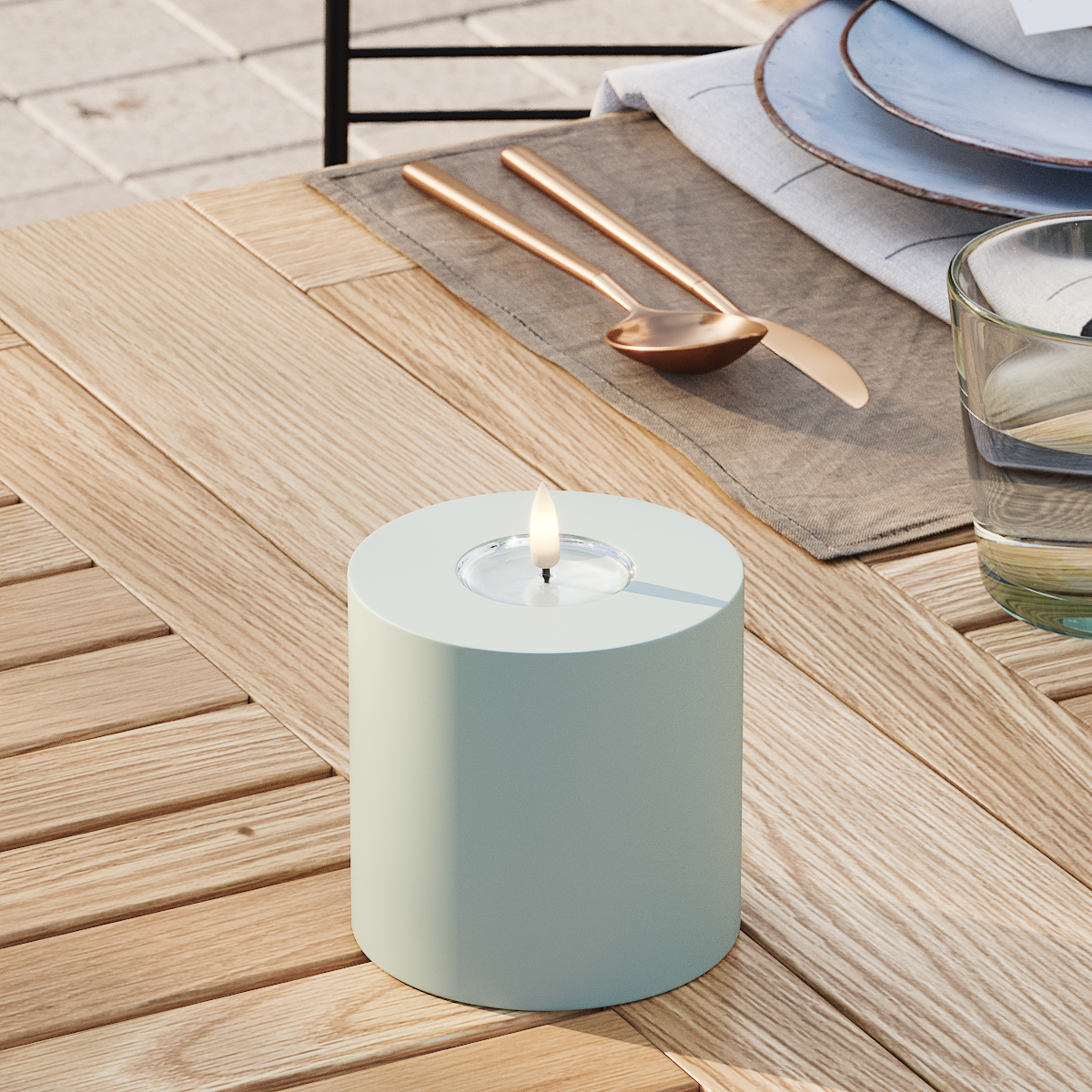 Deluxe Homeart Venkovní LED blokové světlo Ø 10 x 10 cm Šalvějově zelená LED venkovní světelné blokové světlo 3