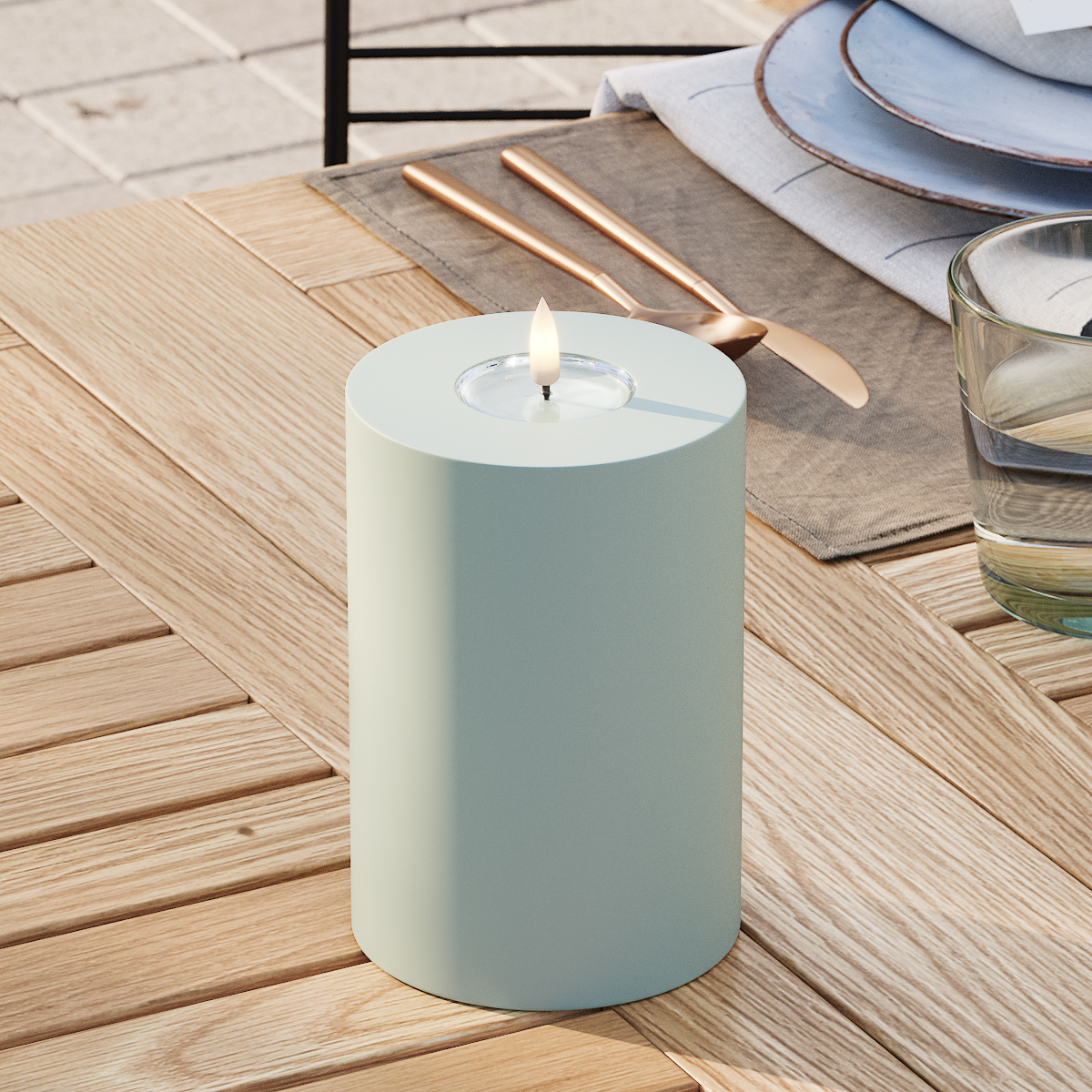 Deluxe Homeart Venkovní LED blokové světlo Ø 10 x 15 cm Šalvějově zelená LED venkovní světelné blokové světlo 3